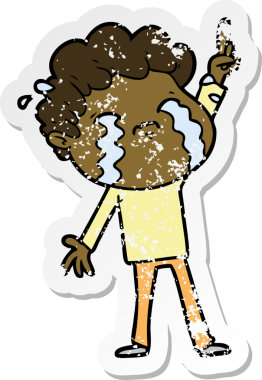 Bir insan tarafından çizilmiş ağlayan bir karikatürcünün sıkıntılı çıkartması.