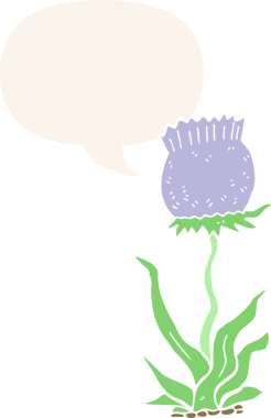 bir insan tarafından çizilmiş, konuşma baloncuklu vahşi bir çiçek.