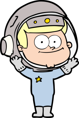 Bir insan tarafından çizilmiş mutlu astronot çizgi filmi.