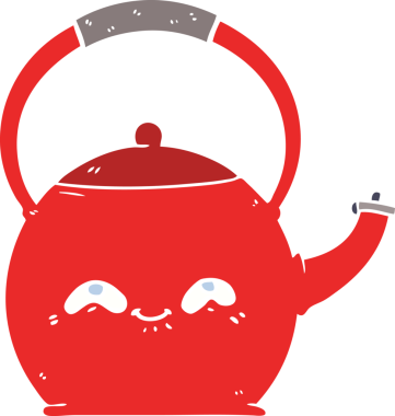 Bir insan tarafından çizilmiş düz renk çizgi film çaydanlığı