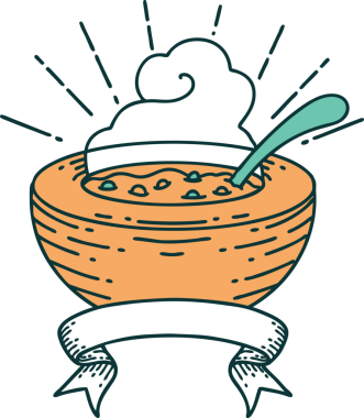 Bir insan tarafından çizilmiş dövmeli çorba kasesi.