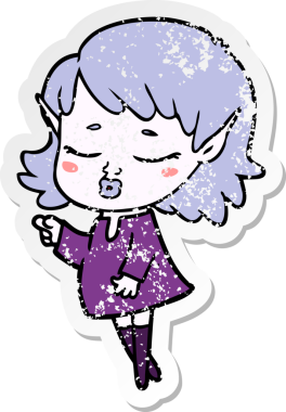 Bir insan tarafından çizilmiş güzel bir elf kızının sıkıntılı çıkartması.