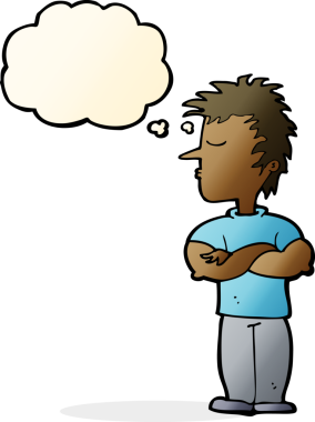 Bir insan tarafından çizilen düşünce baloncuğuyla dinlemeyi reddeden çizgi film adamı.