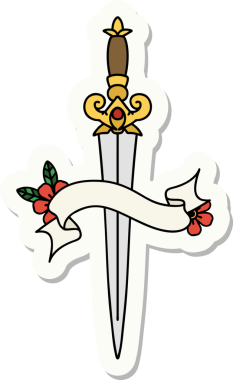 Bir insan tarafından çizilmiş bir hançer sancağına sahip dövme stili.