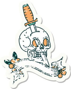 Bir insan tarafından çizilmiş kafatasının pankartıyla eski bir etiket.