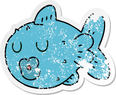 Bir insan tarafından çizilmiş garip bir el çizilmiş karikatür balığının sıkıntılı çıkartması