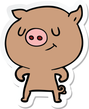 Bir insan tarafından çizilmiş mutlu çizgi film domuzu çıkartması.