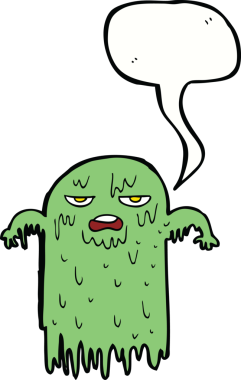 Bir insan tarafından çizilmiş baloncuklu sümüksü bir hayalet.