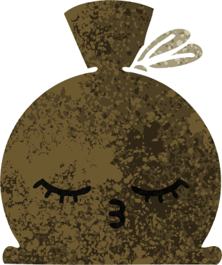 Bir insan tarafından çizilmiş bir çuvalın retro illüstrasyon tarzı karikatürü