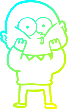 Bir insan tarafından çizilmiş, kel bir adamın soğuk çizgi çizimi.