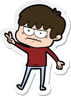 Bir insan tarafından çizilmiş kızgın bir çizgi film çocuğunun çıkartması.