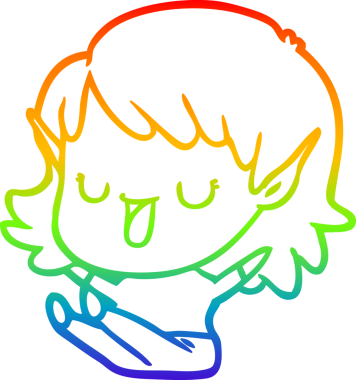 Gökkuşağı gradyan çizgi çizimi bir insan tarafından çizilmiş bir elf kızı