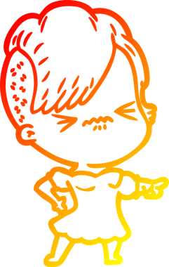 Bir insan tarafından çizilmiş, kızgın bir hipster kızın çizgi çizimi.