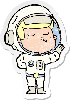 Bir insan tarafından çizilmiş kendinden emin bir astronotun sıkıntılı çıkartması.