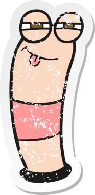 Bir insan tarafından çizilmiş bir karikatür solucanının geriletilmiş çıkartması.