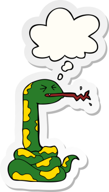 Düşünce baloncuklu tıslayan yılan insan tarafından çizilmiş bir çıkartma.