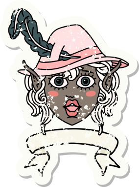 Retro Dövme Biçimi Elf karakter yüzü Bir insan tarafından çizilmiş pankartıyla