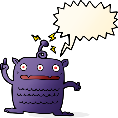 Bir insan tarafından çizilmiş garip, konuşma balonu olan küçük bir uzaylı çizgi filmi.