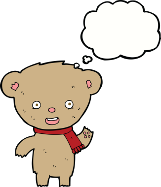 Bir insan tarafından çizilmiş düşünce balonlu oyuncak ayı.