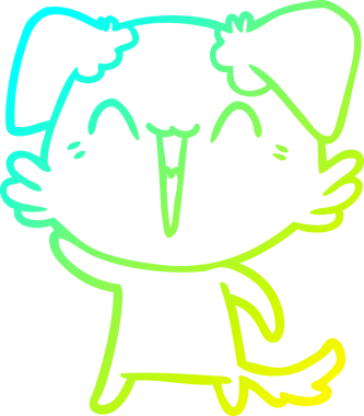 Bir insan tarafından çizilmiş el sallayan küçük bir köpek çizgi filminin soğuk gradyan çizgisi.