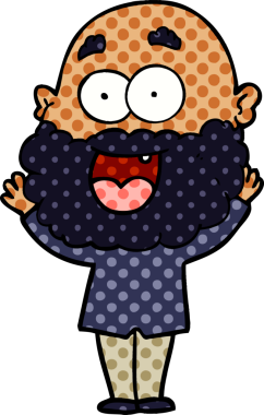 Bir insan tarafından çizilmiş sakallı çılgın, mutlu bir adam.