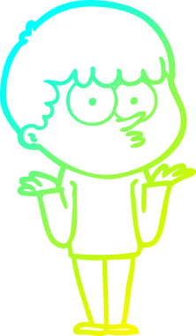 Bir insanın omuzlarını silkeleyen meraklı bir çocuğun çizgi film çizimi.