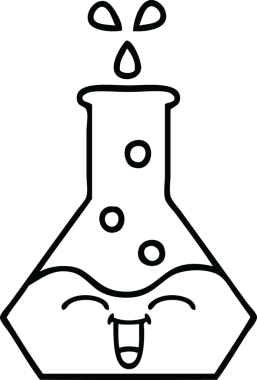 Bir insan tarafından çizilmiş bir bilim şişesinin çizgi çizimi.