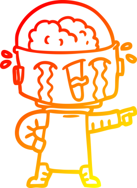 Bir insan tarafından çizilmiş, ağlayan bir robot çizgi çizimi.