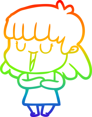 Gökkuşağı gradyan çizgi çizimi bir insan tarafından çizilmiş gülen bir çizgi kadın.