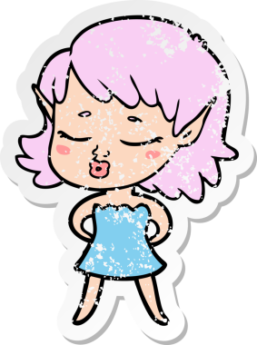 Bir insan tarafından çizilmiş güzel bir elf kızının sıkıntılı çıkartması.