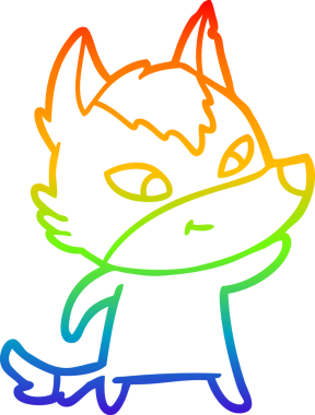 Gökkuşağı gradyan çizgisi. Bir insan tarafından çizilmiş dost bir kurt çizgi filmi.