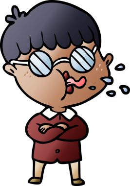 Bir insan tarafından çizilmiş gözlük takan çizgi film çocuğu.