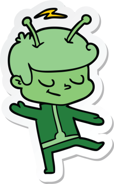 Bir insan tarafından çizilmiş dost canlısı bir uzay adamının çıkartması.