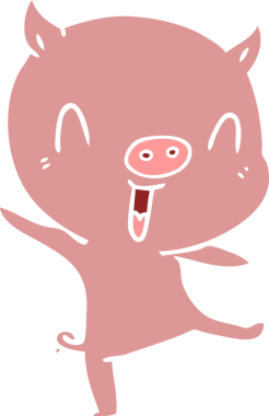 Bir insan tarafından çizilmiş düz renkli çizgi film domuz dansı.