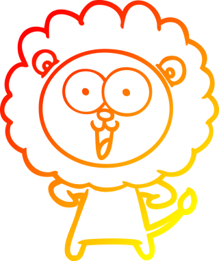 Bir insan tarafından çizilmiş mutlu çizgi film aslanının sıcak çizgi çizimi