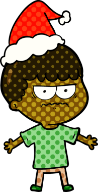 Bir insan tarafından çizilmiş Noel Baba şapkası giyen kızgın bir adamın el çizimi çizgi roman çizimi.