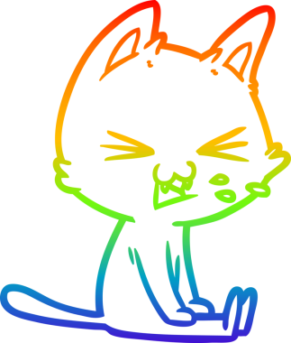 Gökkuşağı gradyan çizgi çizimi Bir insan tarafından çizilen oturan kedi tıslama