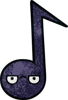 Bir insan tarafından çizilmiş müzikal notanın retro grunge desen karikatürü