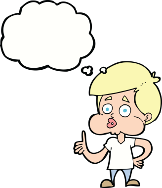 Çizgi filmci çocuk, bir insan tarafından çizilmiş düşünce balonuyla baş parmağını kaldırıyor.