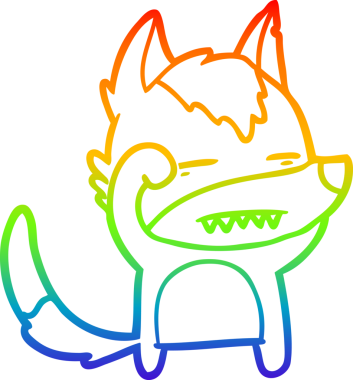 Gökkuşağı gradyan çizgi çizimi bir insan tarafından çizilmiş dişleri gösteren bir kurt çizgi