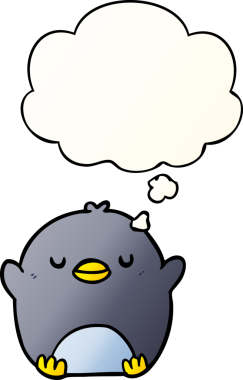 Düşünce baloncuğu olan karikatür pengueni bir insan tarafından çizilmiş.