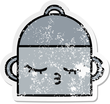 Bir insan tarafından çizilmiş tatlı bir yemek tenceresinin sıkıntılı çıkartması.