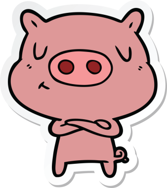 Bir insan tarafından çizilmiş çizgi film içerikli bir domuzun çıkartması.