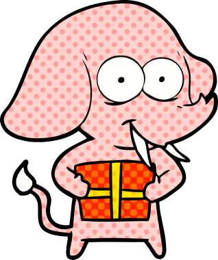 Bir insan tarafından çizilmiş mutlu bir çizgi film fili.