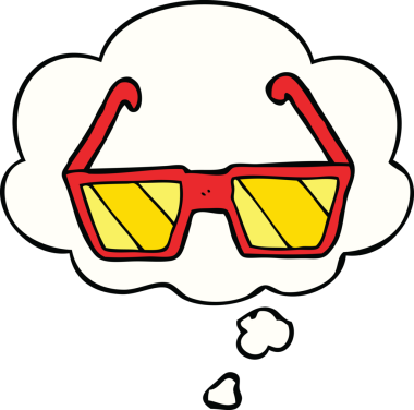 Bir insan tarafından çizilmiş düşünce balonlu çizgi film gözlükleri.