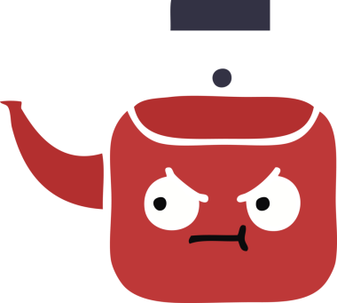 Bir insan tarafından çizilmiş bir çaydanlığın düz renkli retro karikatürü