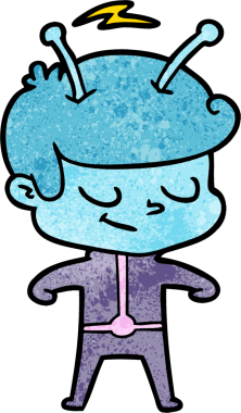 Bir insan tarafından çizilmiş dost canlısı çizgi film uzay adamı.