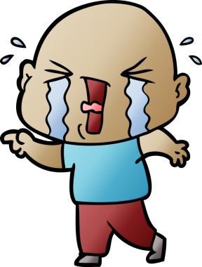 Bir insan tarafından çizilmiş ağlayan kel bir adam.