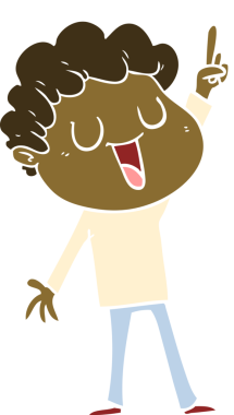 Bir insan tarafından çizilmiş harika bir fikri olan düz renkli çizgi film adamı.