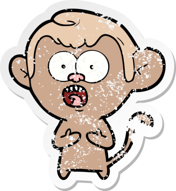 Bir insan tarafından çizilmiş, şok olmuş bir maymunun sıkıntılı çıkartması.